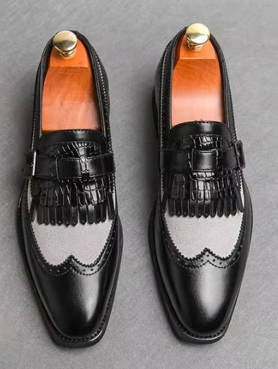 Handmade Men spectators shoes, Men wingtips fringe leather dress shoes