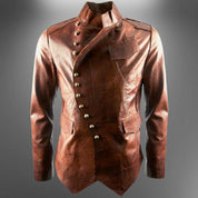 Men's Steampunk Leather Long Jacket - Image 3