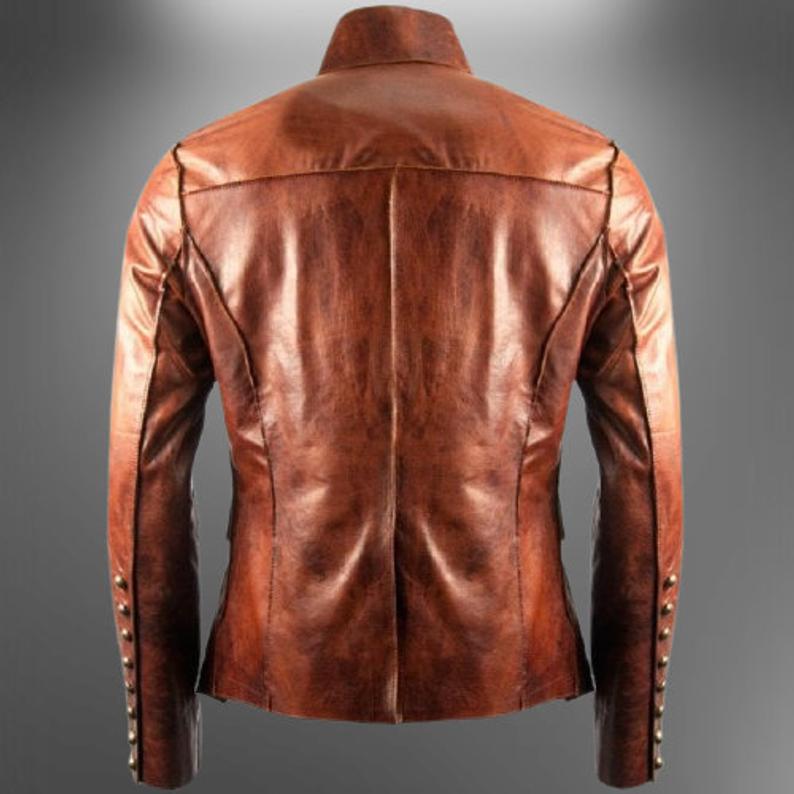 Men's Steampunk Leather Long Jacket - Image 2