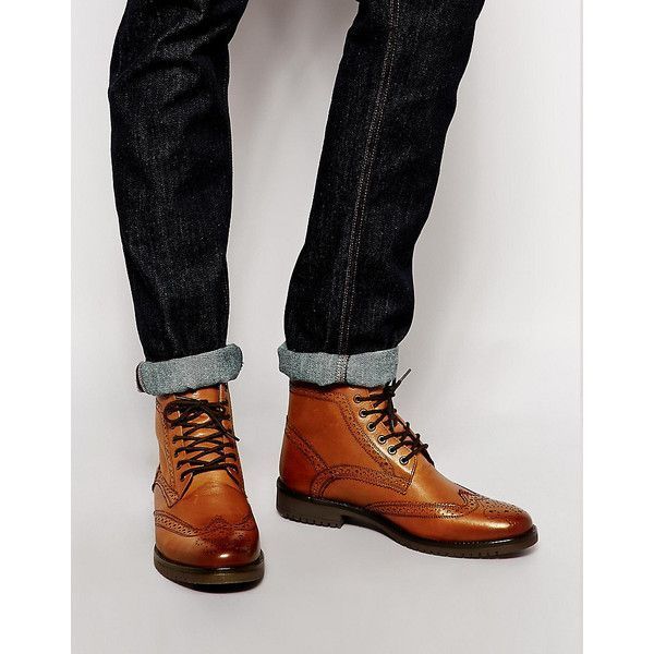 Handmade Men Tan brogue ankle boots, wing tip lace up boots, boots