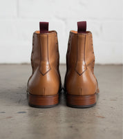 Handmade Men Tan Color Chelsea Brogue Ankle Boots, Ankle Leather Boots