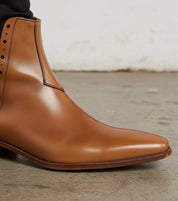 Handmade Men Tan Color Chelsea Brogue Ankle Boots, Ankle Leather Boots