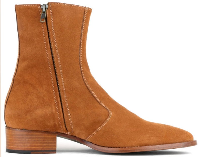 Men's Tan Suede Zipper Boots - Image 3