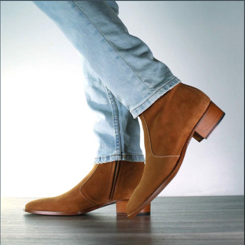 Men's Tan Suede Zipper Boots - Image 6