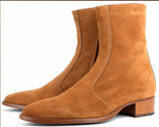 Men's Tan Suede Zipper Boots - Image 2