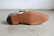 Handmade Men Three Tone Wing Tip Brogue Shoes, Designer Formal Shoes - bottom-sole-view