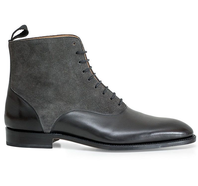 Handmade Men Two Tone Ankle Boot, Mens Black Leather And Gray Suede Boots