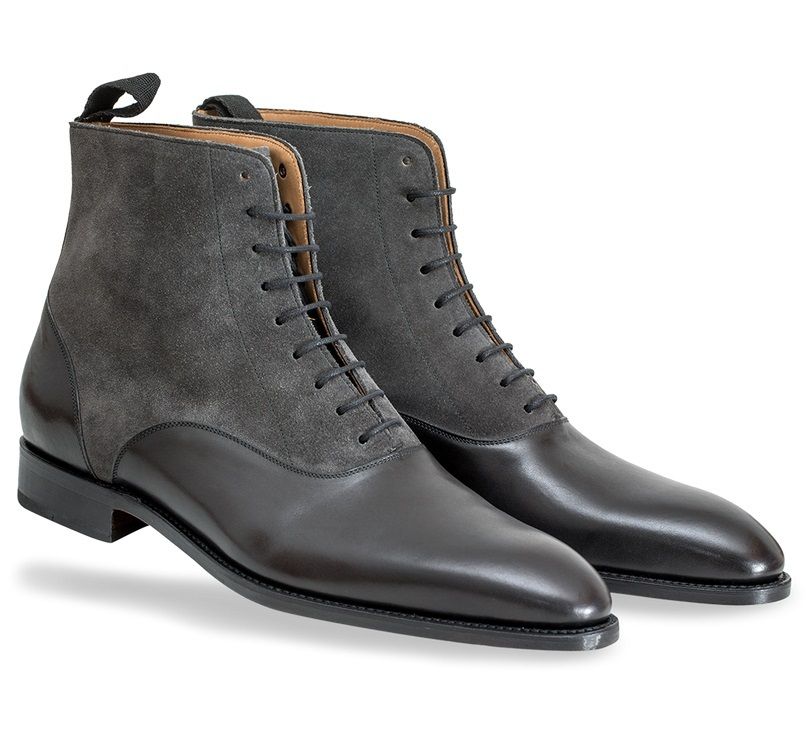 Handmade Men Two Tone Ankle Boot, Mens Black Leather And Gray Suede Boots