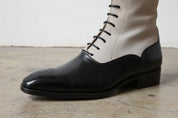 Handmade Men Two Tone Ankle Boots, Dress Boots, Leather Boot For - detail-view-showing-texture