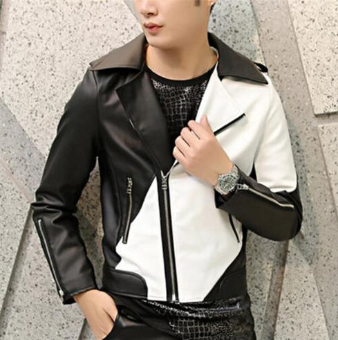 Handmade Men Two Tone Biker Leather Jacket Black And White Biker Jacket