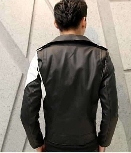 Handmade Men Two Tone Biker Leather Jacket Black And White Biker Jacket