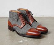 Handmade Men Two Tone Boots, Brown And Gray Boots, Ankle Boots For Mens