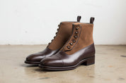 Handmade Men Two Tone Button Boot, Brown Ankle Boots, Formal Boot - 3-4-right-view