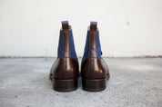 Handmade Men Two Tone Button Boots, Leather And Denim Button Boots