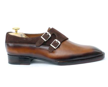 Handmade Men two tone double monk dress shoes, Men leather formal shoes