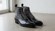 Handmade Men Two Tone Formal Boot, Button Up Boot, Cap Toe Ankle Boot - angle-view-showing-depth