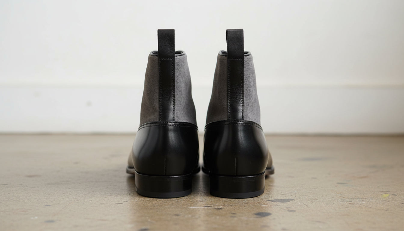 Handmade Men Two Tone Formal Boot, Button Up Boot, Cap Toe Ankle Boot - back-view