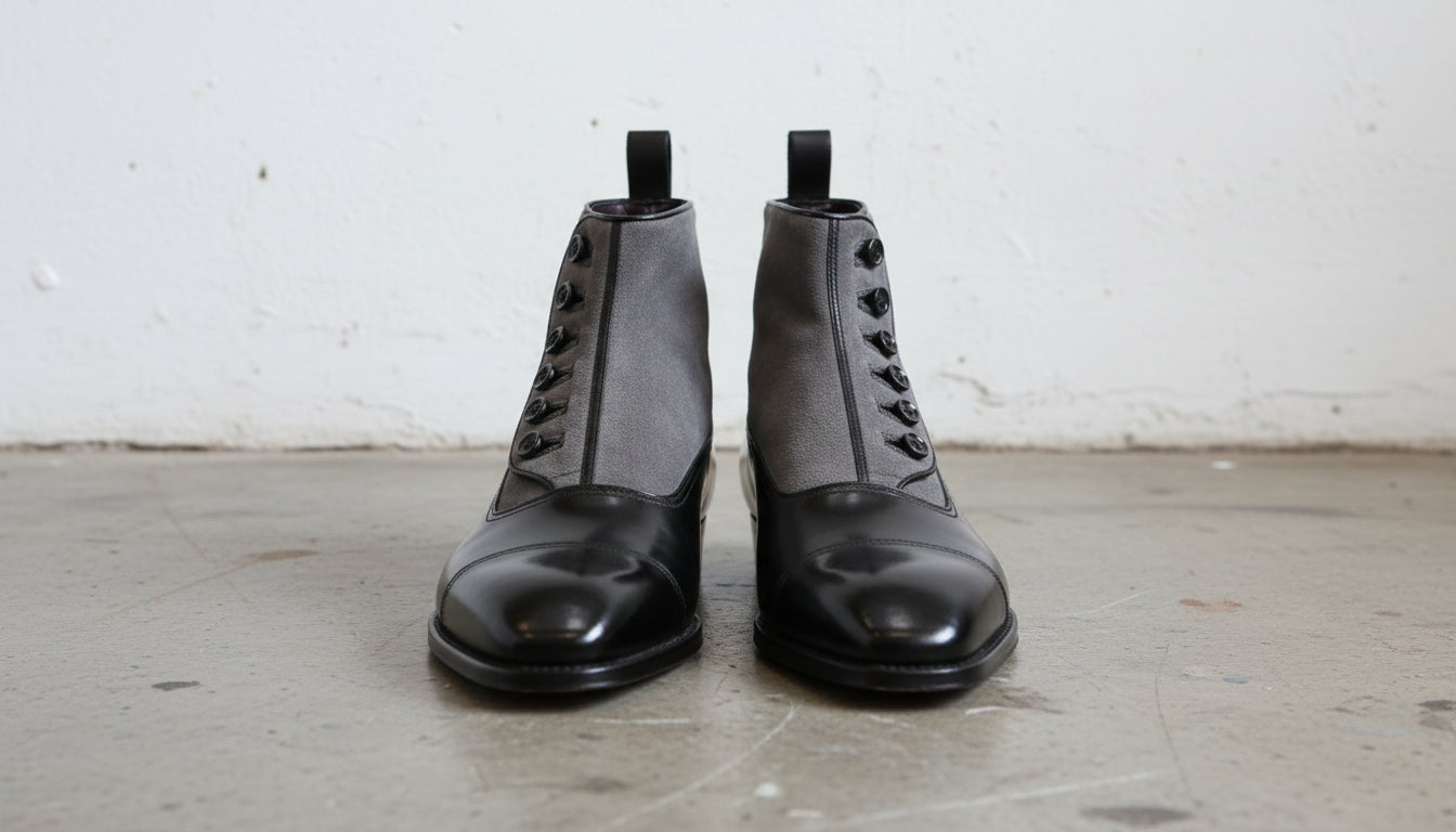 Handmade Men Two Tone Formal Boot, Button Up Boot, Cap Toe Ankle Boot - front-view