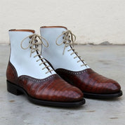 Handmade Men Two Tone High Ankle Boots, Alligator Ankle Boots, Boot - angle-view-showing-depth