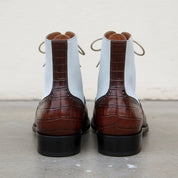 Handmade Men Two Tone High Ankle Boots, Alligator Ankle Boots, Boot - back-view