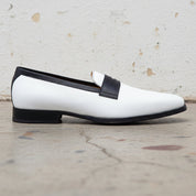 Handmade Men Two Tone Penny Loafer Shoes, Men spectatorleather shoes - detail-view-showing-texture