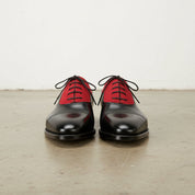 Handmade Men Two Tone Red And Black Formal Shoes, Mens Oxford Dress Shoes, - front-view