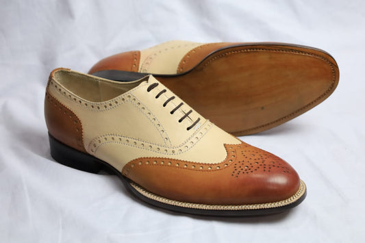 Handmade Men Two tone wingtips brogue shoes, Men brown dress shoes