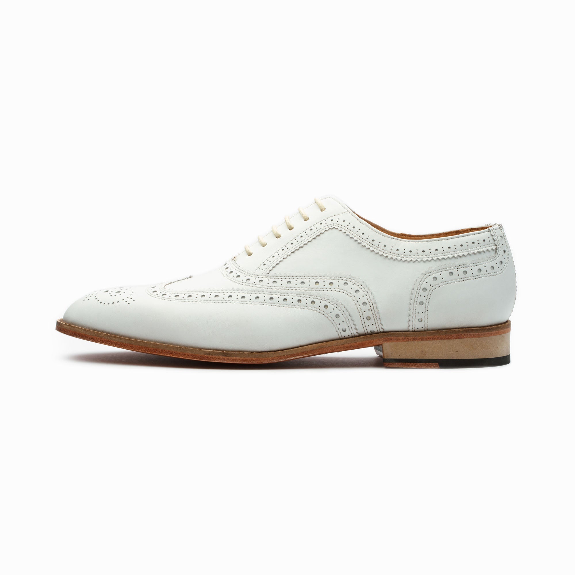 Handmade Men white wing tip brogue dress shoes, Men white party shoes