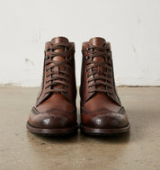 Handmade Men Wing Tip Brogue Lace Up Boot, Brown Ankle Leather Boot - front-view