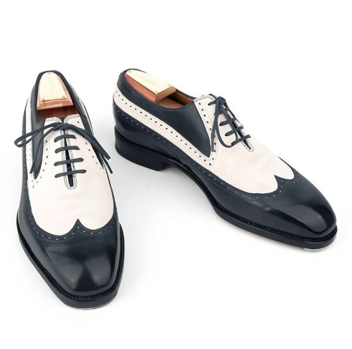 Handmade Men Wing Tip Two Tone Shoes, Spectator Shoes, Dress Shoes