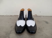 Handmade Men wingtip brogue ankle dress Boot, Two tone Chukka boot - front-view
