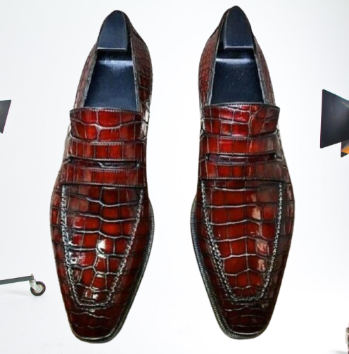 Handmade Mens Alligators shoes, crocodile embossed Leather moccasins