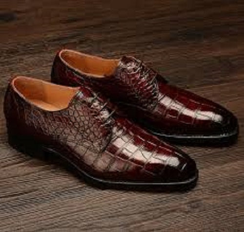 Men's Brown Crocodile Patterned Leather Dress Shoes