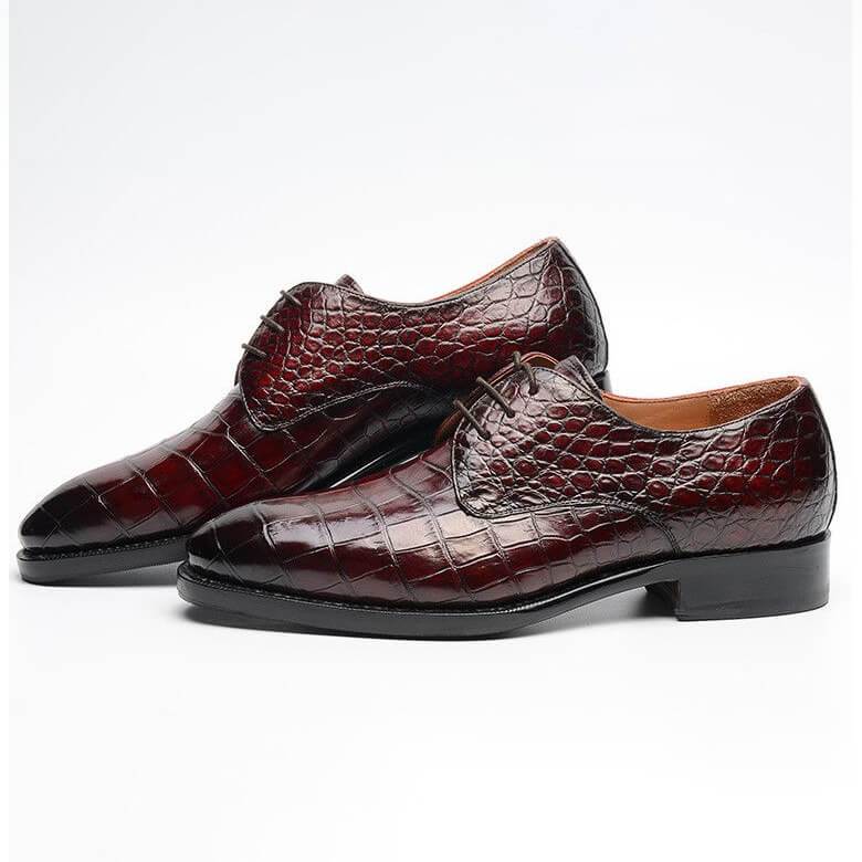 Men's Brown Crocodile Patterned Leather Dress Shoes - Image 2