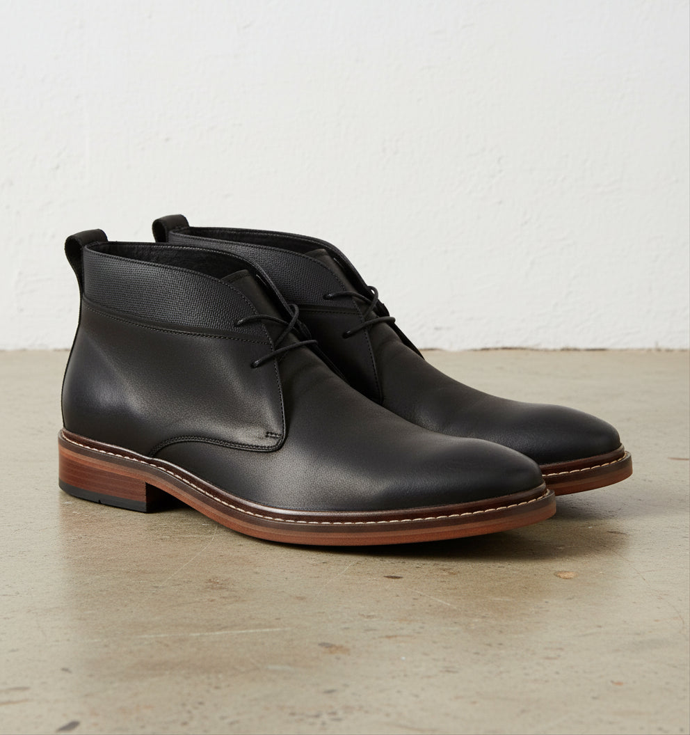 Handmade Mens Ankle Leather Boot, Men Black Leather Boots, Lace Up Boot - 3-4-right-view