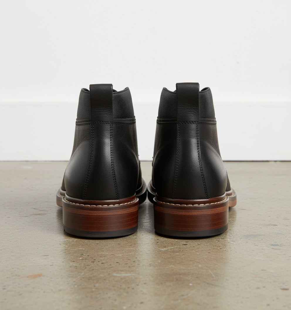 Handmade Mens Ankle Leather Boot, Men Black Leather Boots, Lace Up Boot - back-view