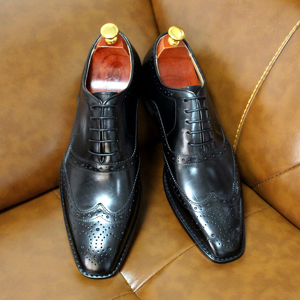 Handmade Mens back leather brogue dress shoes, Men Tuxedo shoes