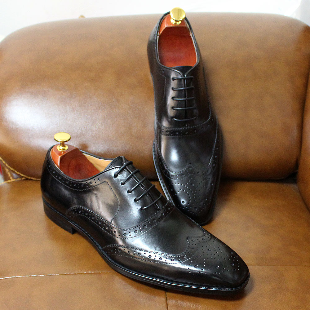 Handmade Mens back leather brogue dress shoes, Men Tuxedo shoes