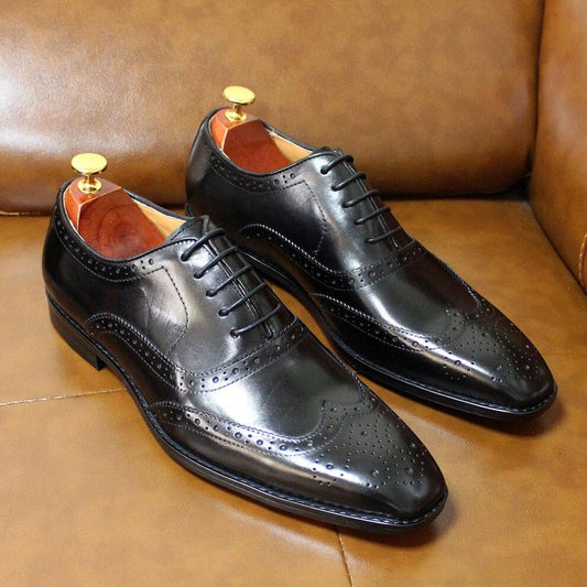 Handmade Mens back leather brogue dress shoes, Men Tuxedo shoes