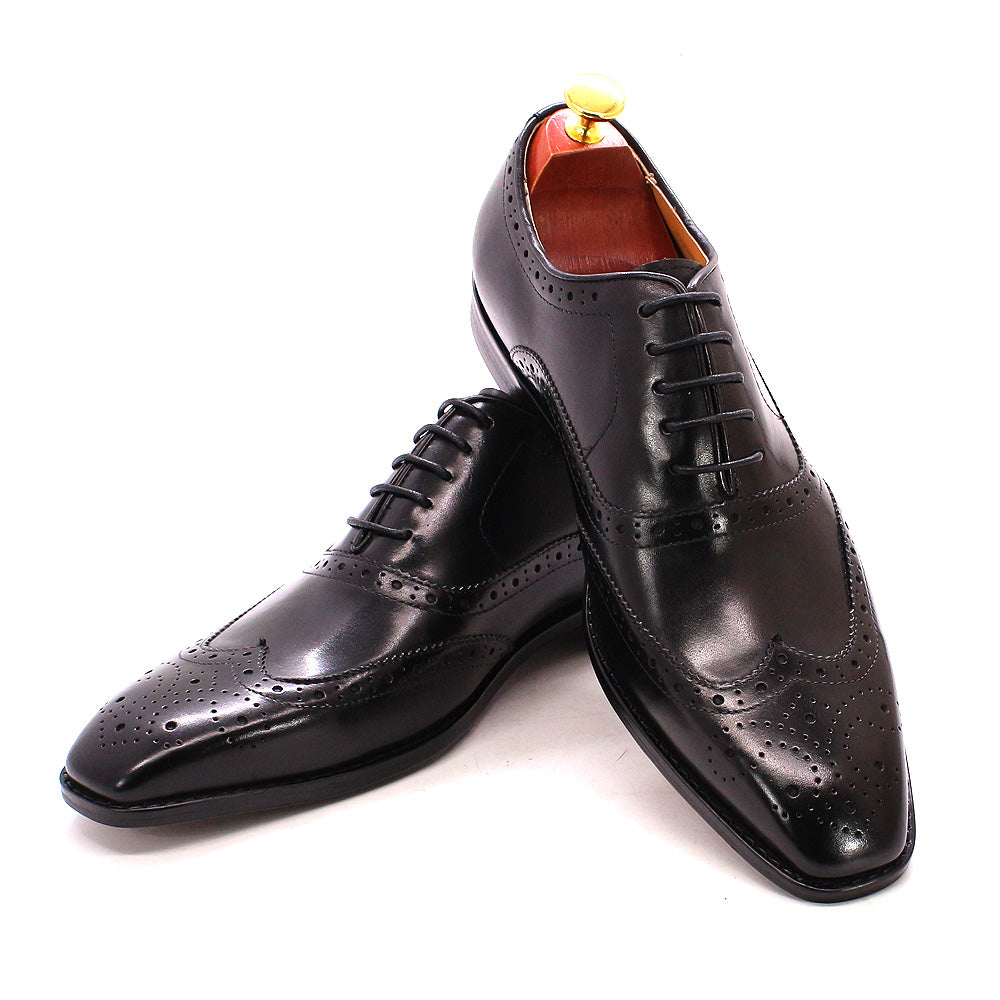 Handmade Mens back leather brogue dress shoes, Men Tuxedo shoes