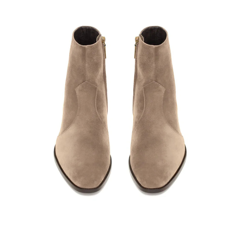 Handmade Mens Beige Suede Ankle Boots, Men Dress Boot, New Zipper Boot - Image 2
