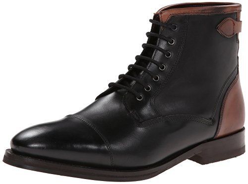 Handmade Men's Black And Brown Lace Up Boots, Mens Cap Toe High Ankle Boots