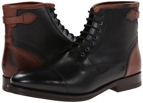 Handmade Men's Black And Brown Lace Up Boots, Mens Cap Toe High Ankle Boots