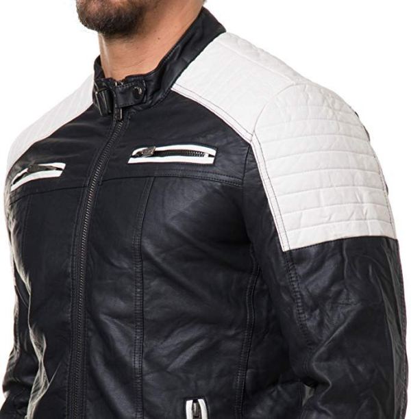 Handmade Mens black and white slim fit biker jacket, Men leather Jacket