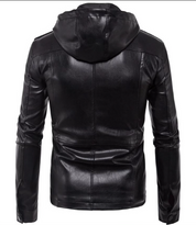 Men's Black Biker Hooded Leather Jacket - Image 2