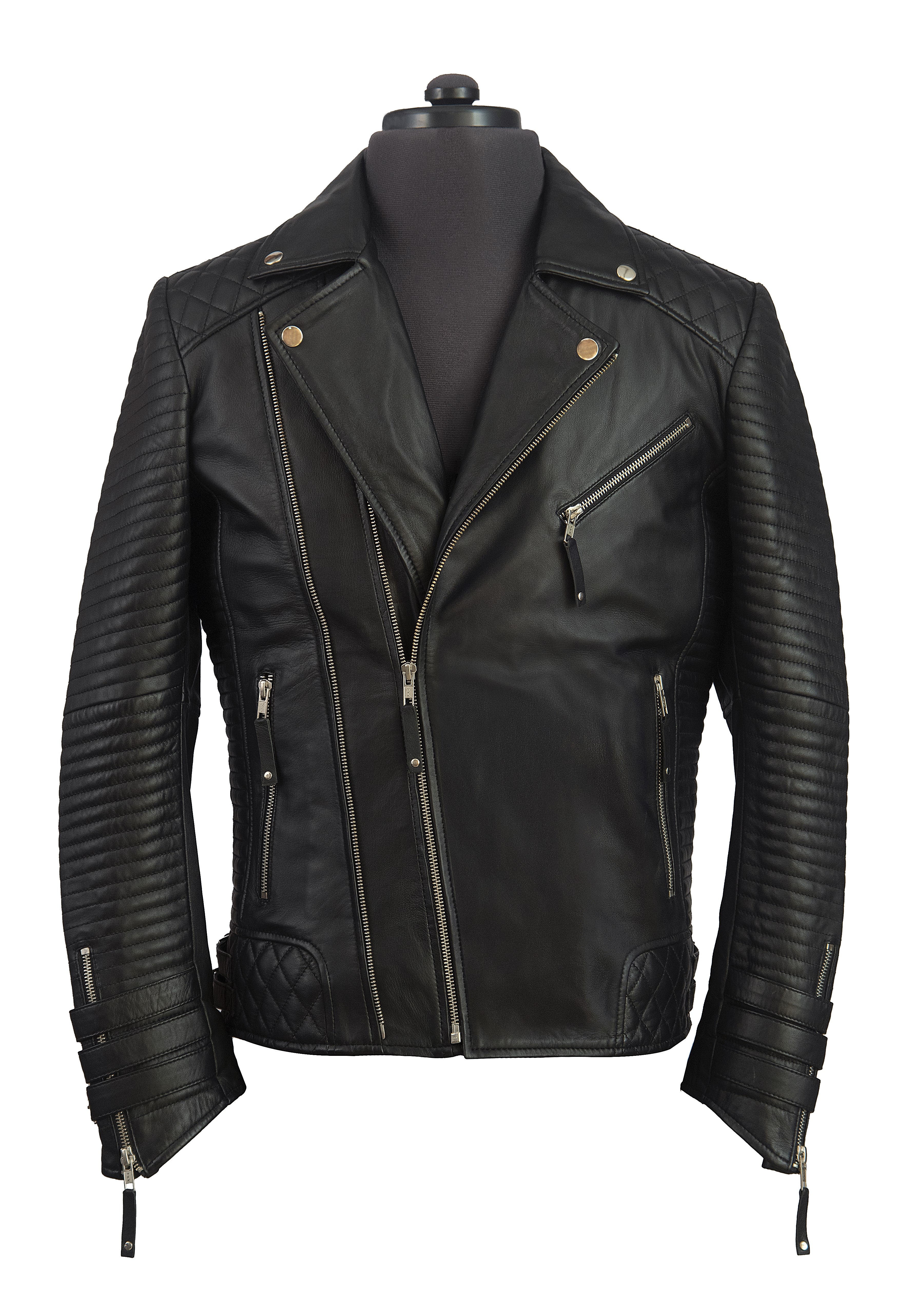 Handmade Men's Black Biker Leather Jacket, Black Sheep Leather Motorcycle Jacket for Men