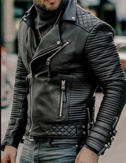 Handmade Men's Black Biker Leather Jacket, Black Sheep Leather Motorcycle Jacket for Men - Image 3