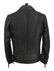 Handmade Men's Black Biker Leather Jacket, Black Sheep Leather Motorcycle Jacket for Men - Image 2