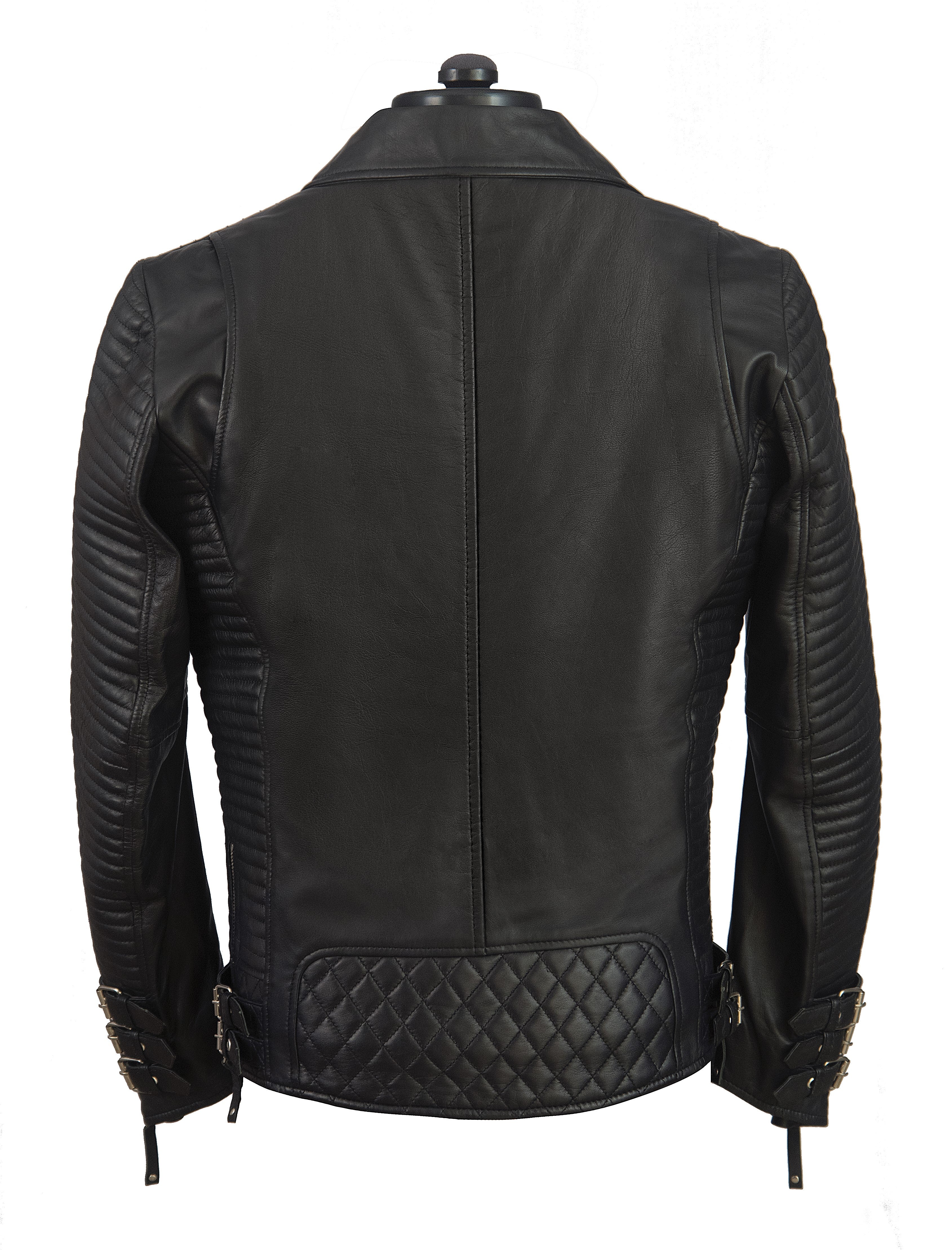 Handmade Men's Black Biker Leather Jacket, Black Sheep Leather Motorcycle Jacket for Men - Image 2