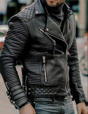 Handmade Men's Black Biker Leather Jacket, Black Sheep Leather Motorcycle Jacket for Men - Image 4